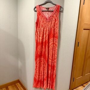 EUC Tommy Bahama Linen Maxi Dress Large Long Crochet Tropical Sleeveless